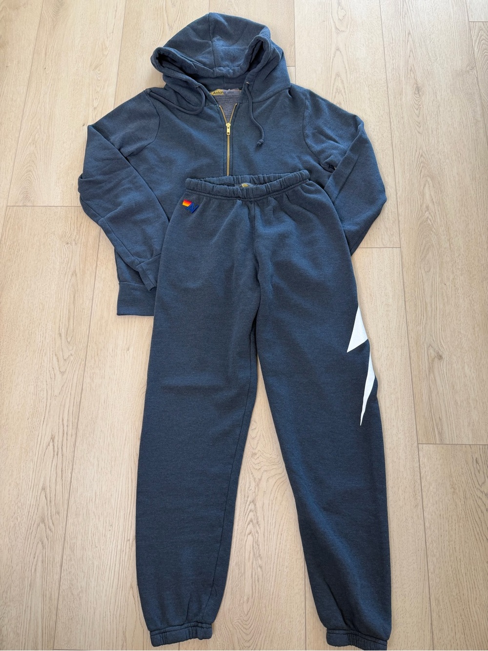 Aviator Nation Black Hoodie & Sweatpants Set with White Lightning Bolt - Picture 4 of 4